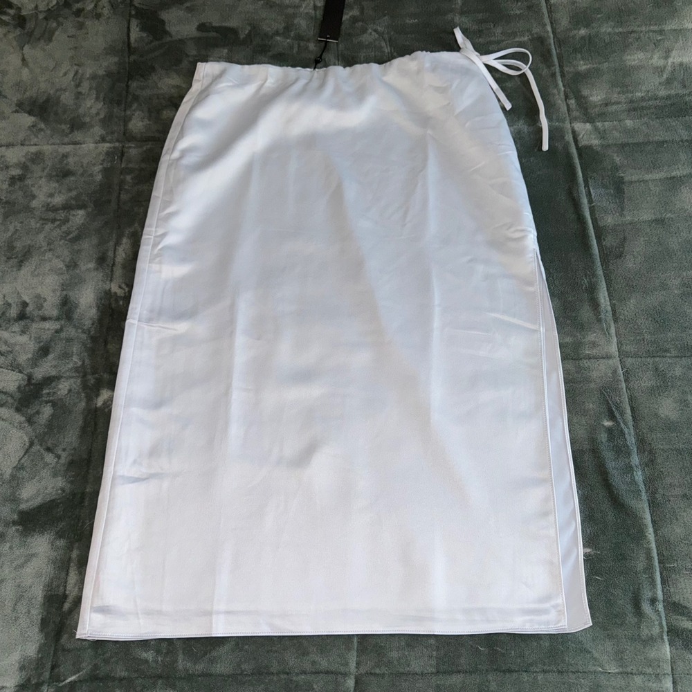 NWT Emerson Lang Pale Blue Satin Midi Skirt XL‎ Side Tie Slit Minimalist Office